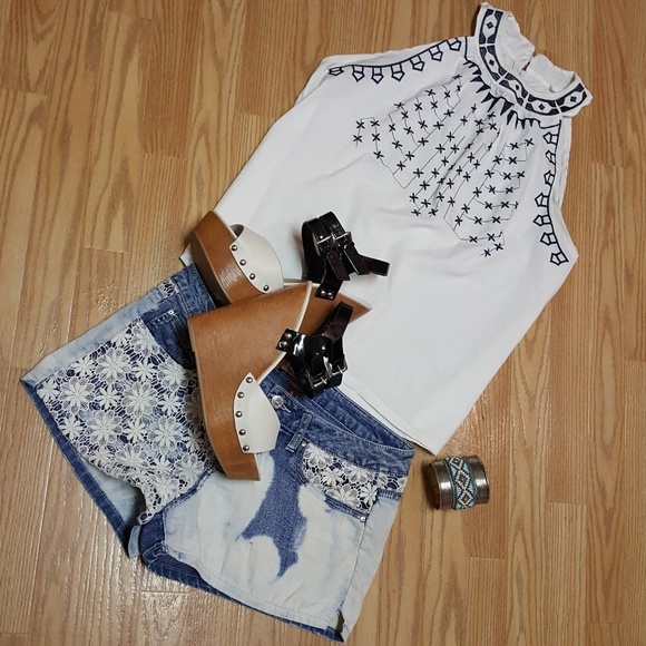 lei Denim - SOLD😍laace/bleach destroyed denim shorts size 5